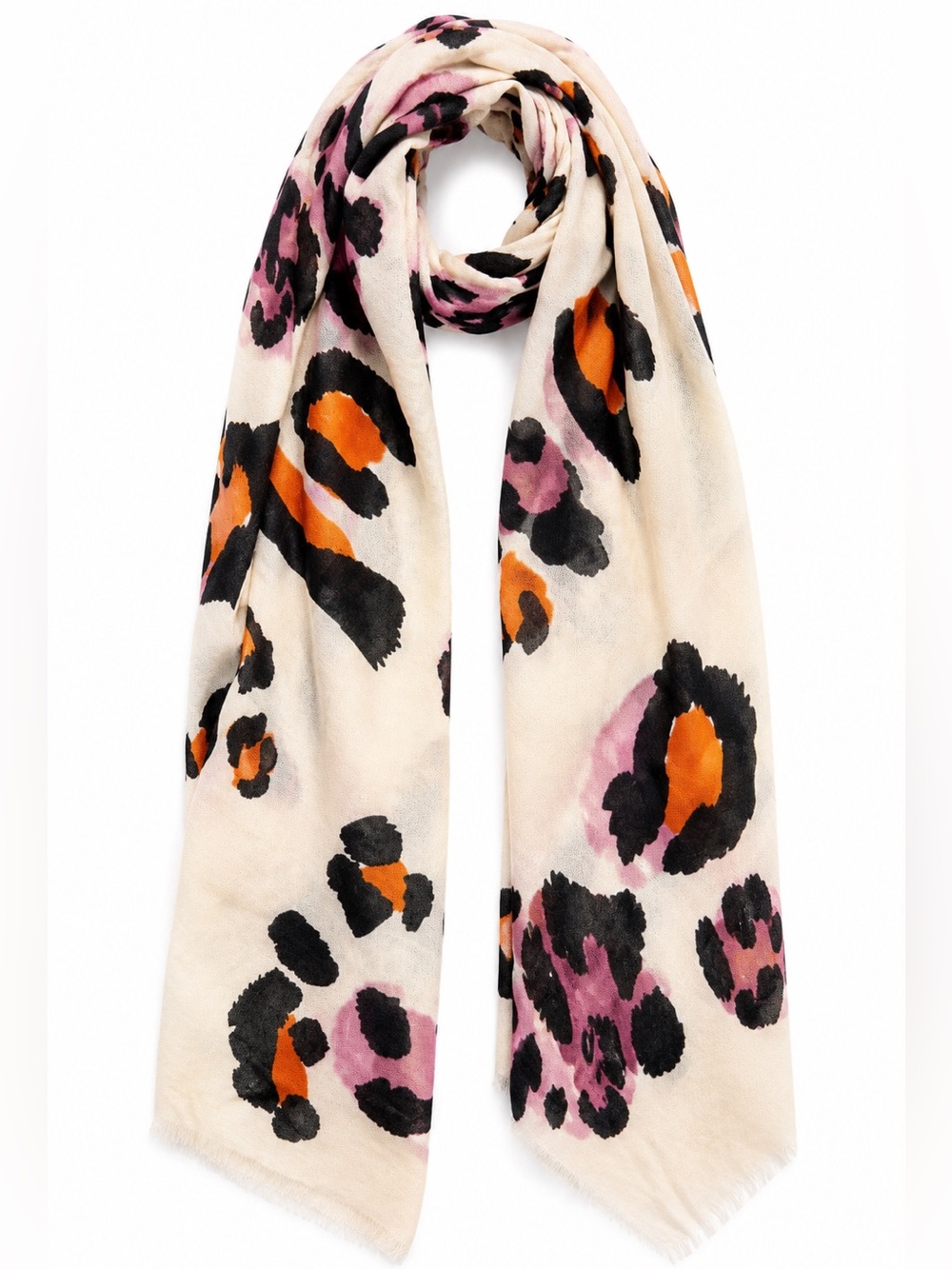 Parfois Oversized Leopard Print Scarf Wrap Animal Print Cream Pink Orange